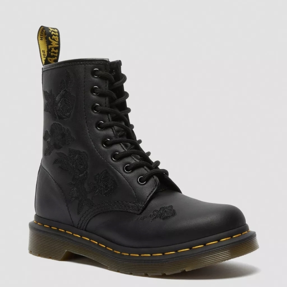 Dr. Martens Black Rose Embroidered Boots